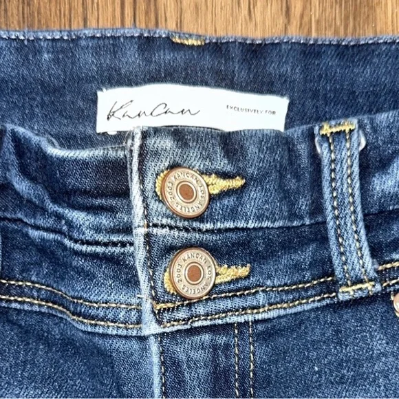 KANCAN WOMENS straight ankle, high rise, distressed hem, dark blue denim Jeans - Picture 5 of 7